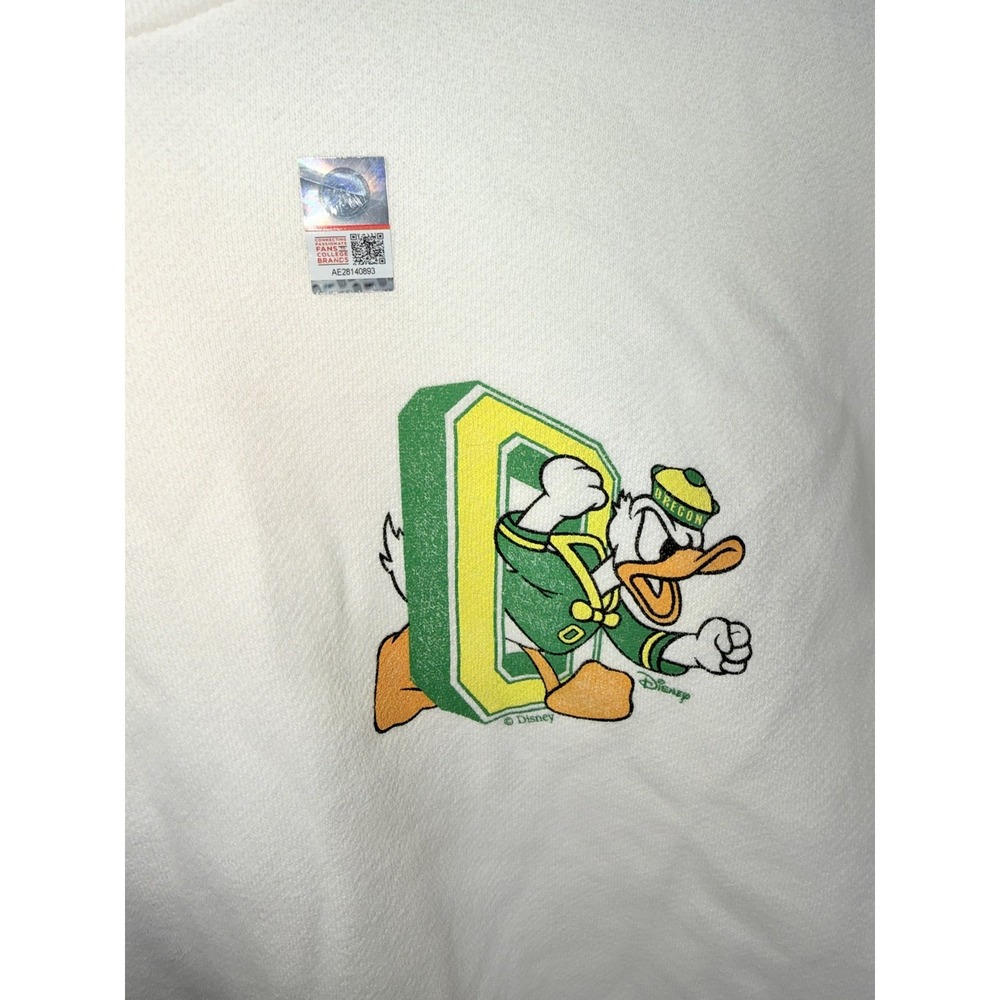 Hollister Unisex Hoodie Oregon Ducks Donald Duck M Cream Pullover Boxy Fit NCAA - Picture 4 of 8